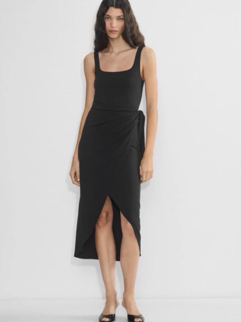 Aritzia Wilfred Black Square-Neck Wrap Midi Dress